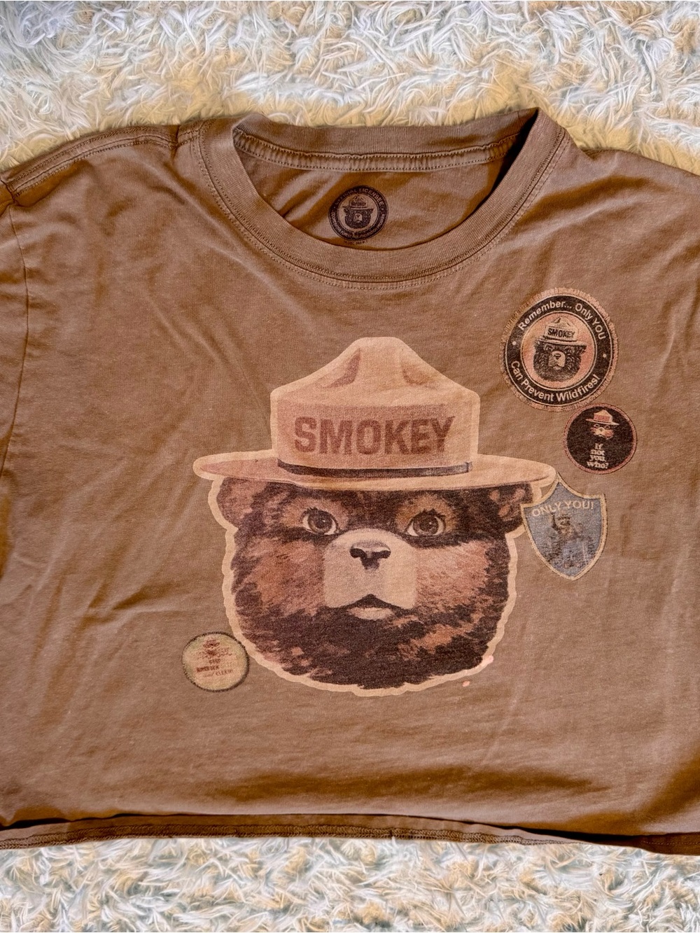 Official Smokey the Bear Brown crop top graphic woman’s medium  Tee